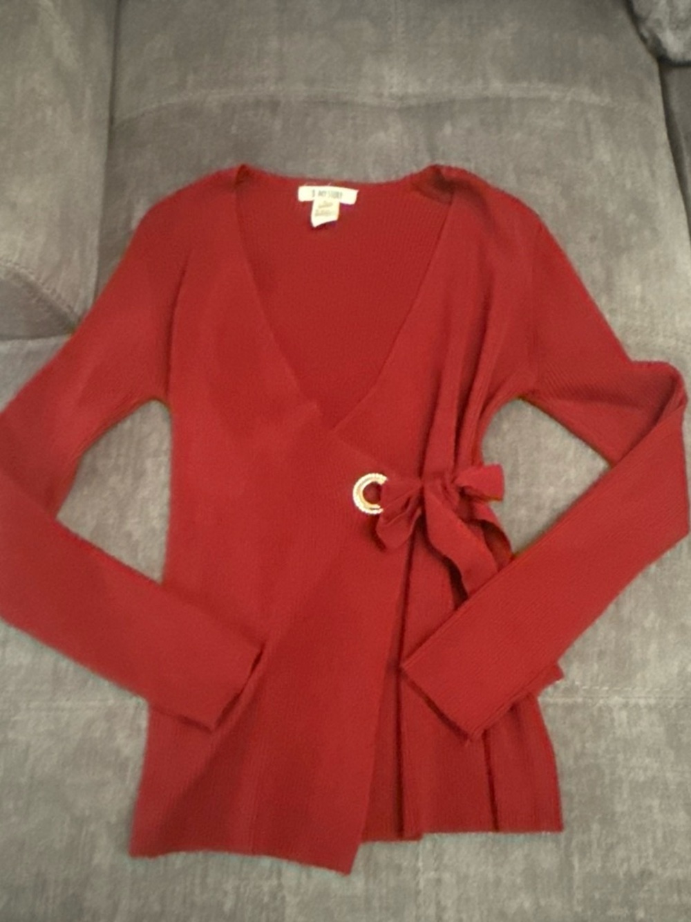 Wrap Sweater with Side Ring Tie - Red
